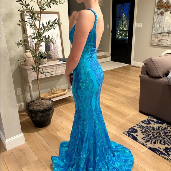 Jovani Blue Sequin Prom Dress - Picture 2 of 4